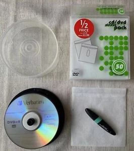 23 x Verbatim DVD+R 4.7GB 16x 120 Min - Plus 34 x CD/DVD Sleeves + 1 Marker Pen - Picture 1 of 5