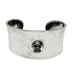 CII Mexico Sterling Silver Convex Wide Cuff Bracelet with Center Crystal - Picture 1 of 5