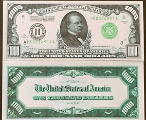 Reproduction United States 1928 $1000 Bill Federal Reserve Note, St Louis Copy