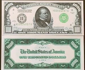 Reproduction USA 1928 $1000 Bill Federal Reserve Note STL Copy Read Description - Picture 1 of 10