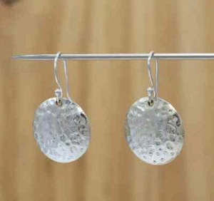 Silver Disc Drop Dangle Earrings For Women, 925 Sterling Handmade Gift Jewelry - Picture 1 of 3
