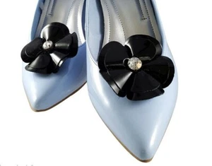 Bridal Wedding Prom Black Rose Leather Shoe Clip Dress Formal Wear Accessory - Picture 1 of 8