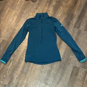 Nike Pro Dri-Fit donna quarto di zip taglia small blu navy logo swoosh aderente - Foto 1 di 8