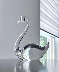RARE KOSTA BODA SWEDEN SOLID GLASS 7 5/8" TALL SWAN FIGURINE PAPERWEIGHT 3 LBS - Picture 1 of 7