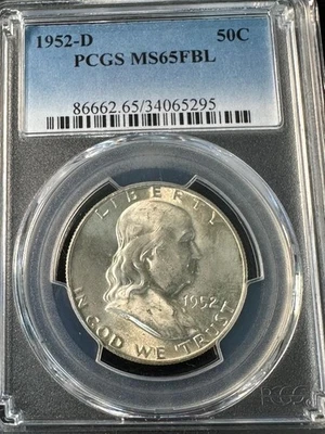 1952-D Franklin Half Dollar PCGS MS65FBL   MS 65 FBL   Full Bell Lines   #5295 - Image 1 of 2