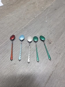 Juego de 5 cucharas Demitasse esmalte dorado plata de ley Ela Dinamarca - Imagen 1 de 7