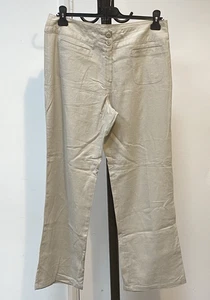 Marks and Spencer's Straight Leg Linen Blend Trousers in Stone UK14 - Picture 1 of 8