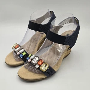 Anne Klein Sport Aklarow Denim Wedge Sandals - Picture 1 of 11