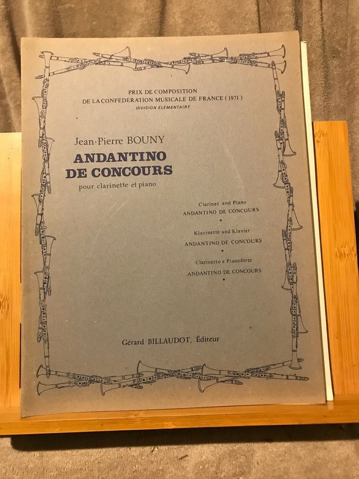 Jean-Pierre Bouny andantino de concours clarinette piano partition éd. Billaudot - Photo 1/1