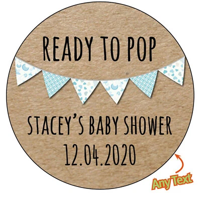 ELSIE BEAU Personalised BABY SHOWER READY TO POP Gender Bunting Stickers Vintage Chic 223