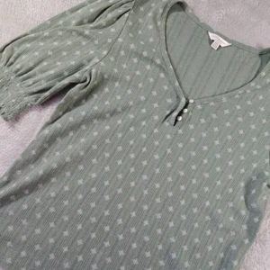 Lucky Brand Oberteil Pullover Damen M grün geometrisch Bluse Boho Puffärmel - Bild 1 von 11