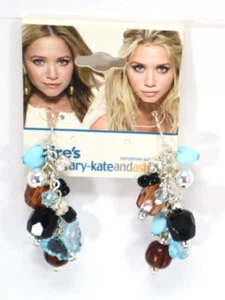 D4 silver tone turquoise brown butterfly bead Earrings jewelry mary kate ashley - Imagen 1 de 9