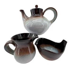 Tetera de Colección Peter Pots Cerámica Años 60 Crema Gravy con Tapa 4 Piezas Ombre Azul - Imagen 1 de 9