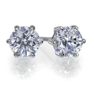 Certificated Moissanite Diamond 925 Sterling Silver 2 Carat Stud Earring IE81 - Picture 1 of 8