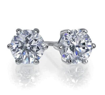 Certificated Moissanite Diamond 925 Sterling Silver 2 Carat Stud Earring IE81 - Image 1 of 4