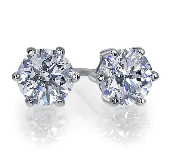 Certificated Moissanite Diamond 925 Sterling Silver 2 Carat Stud Earring IE81 - Image 1 of 4