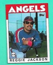 (1) REGGIE JACKSON 1986 TOPPS # I ANGELS BOX BOTTOM EX-MT  CARD (W8081)  