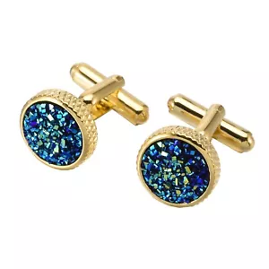 Golden Men's Cufflinks Round Hot Selling Formal Shirt Cuff Buckle For Groom - Picture 1 of 4