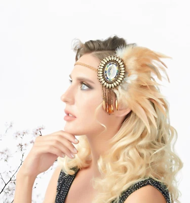 Diadema de pluma de pavo real bohemio hippie indio gitano borlas diadema tocado Foto 1 de 2