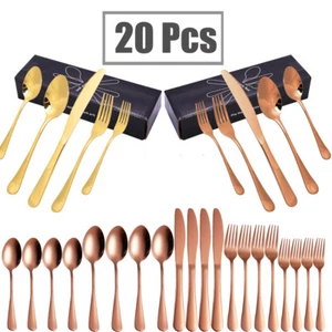 20 Piece Stainless Steel Flatware Set Golden Silverware Set, Service for 4 new - Bild 1 von 25