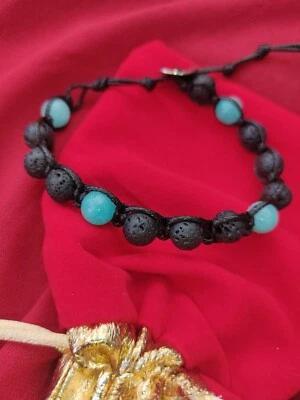 Bracciale In Pietra Lavica E Turchese Modello Tamashii Regolabile  - Immagine 1 di 3