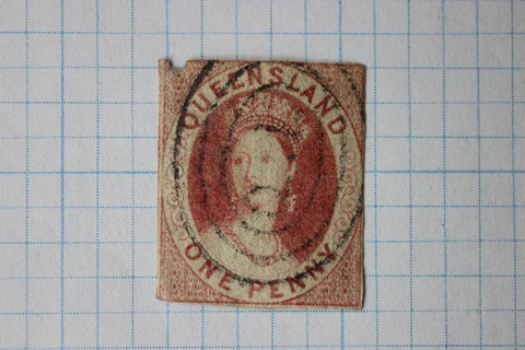 Queensland Australia sc#1 1p cv$1,050 used imperf small fault first stamp Cover