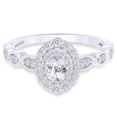 3/8 CT сертифицированный бриллиант двойной рамки ар-деко винтажный стиль кольцо 10K белое золото - Изображение 1 из 4