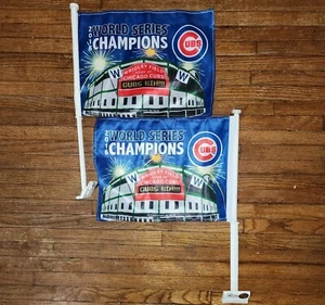 (2) NEW 2016 CHICAGO CUBS WORLD SERIES WRIGLEY FIELD CHAMP CAR FLAGS 11" X 14"  - Picture 1 of 2