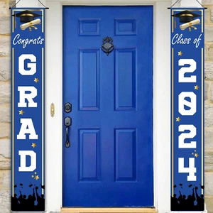 Graduation Decorations Blue Congrats Grad Porch Banner Class of 2024 School Part - Picture 1 of 6