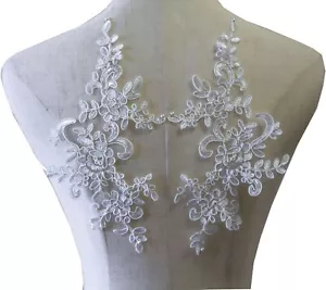 LITTLE PANDADA 1 Pair Corded Lace Applique Flower Embroidery Off White,Rose - Picture 1 of 5