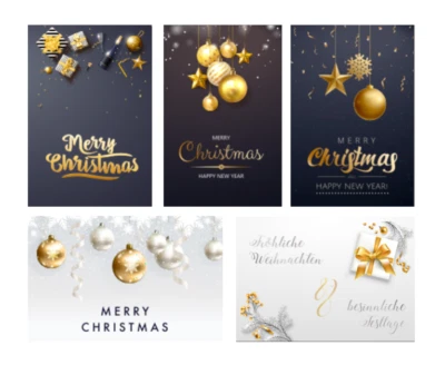 MERZ DESIGNKARTEN 5 Weihnachtskarten Grußkarten für Weihnachten Klappkarten +5 Umschläge Christmas