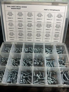 275 PIECE SHEET METAL SCREW ASSORTMENT - #6 TO #14 - PHILLIPS OVAL HEAD - Picture 1 of 4
