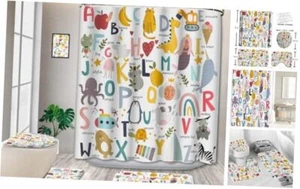 Cartoon Animal Alphabet Shower Curtain Sets, 4 Pcs Kids Cm-20240228-f - Picture 1 of 7
