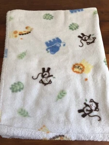 Messages From The Heart White Baby Blanket Jungle Monkey Giraffe Elephant Fleece - Picture 1 of 3