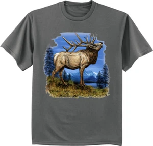 Elk Wildlife Outdoors Gifts T-shirt Mens Graphic Tee Dad Gifts Hunting - Picture 1 of 1