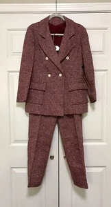Vtg 70’s Maroon Tweed Pant Suit by Orlando Piluso for Boutique West - Size 12 - Picture 1 of 24