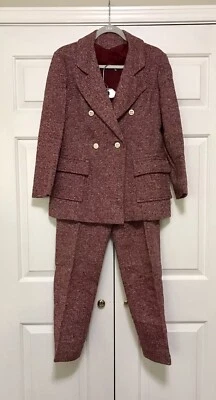 Vtg 70’s Maroon Tweed Pant Suit by Orlando Piluso for Boutique West - Size 12 - Image 1 of 4