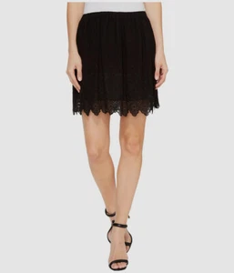 $159 Lucky Brand Women's Black Elastic Waist Sheer Hem Pull On Mini Skirt Size L - Picture 1 of 1