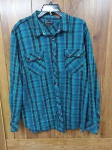 International Concepts Mens Sz XXL Cotton Teal Long Sleeve Snaps Western - Picture 1 of 10