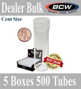 500 BCW Round Cent Penny Tubes Archival Storage 19mm Diameter Scew Caps New Case - Picture 1 of 1