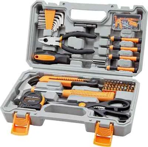 CARTMAN Werkzeugset allgemeines Handwerkzeug-Set mit Kunststoff-Werkzeugkiste Aufbewahrungskoffer orange - Bild 1 von 7