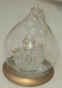 Handgeblasene Träne gesponnene Glaskugel Schneemann Ornament klar gold Schneeflocken 4" - Bild 1 von 10