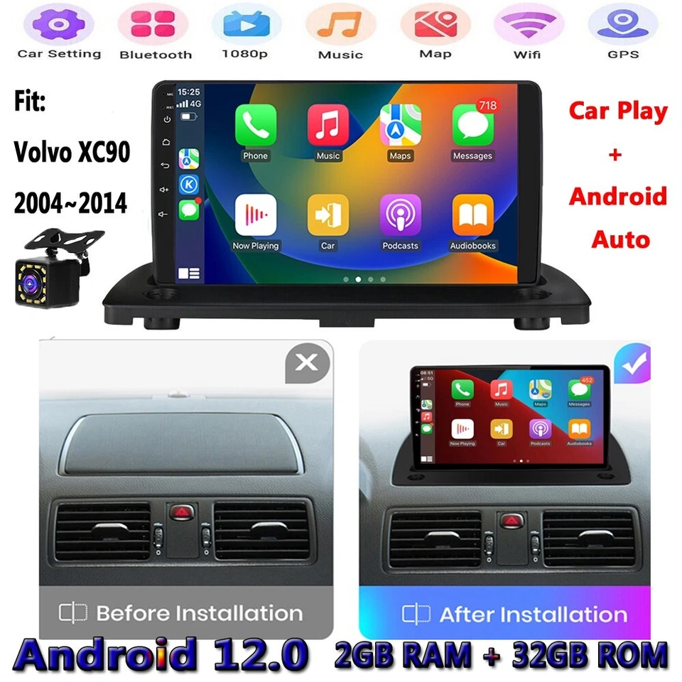 9'' Android12 Car Stereo Radio GPS Navi Wifi Carplay BT Fit Volvo XC90 2004-2014 - Image 1 of 4