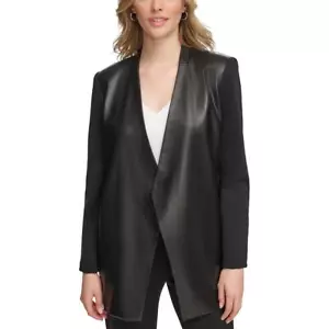 Calvin Klein Womens Faux Leather Work Wear Open-Front Blazer BHFO 8192 - Picture 1 of 1