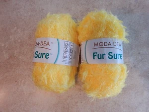 Coats Moda Dea FUR SURE Yarn 2 Skeins 50g / 98 Yds. ea. HELLOO YELLOW - Picture 1 of 2