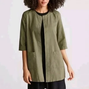 EILEEN FISHER Jacke Cross-Dyed Organic Cotton Olivgrün Taschen Größe 3X - Bild 1 von 11