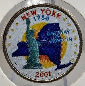 2001 New York State Quarter Colorized Statue of Liberty Gateway to Freedom - Picture 1 of 2