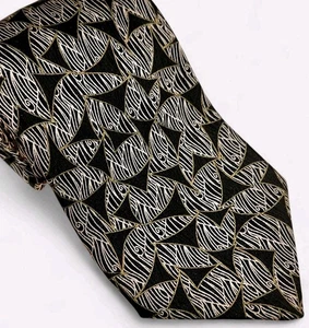 Brioni Italy 100% Silk Neck Tie Black Gold Ivory Geometric Abstract Art Deco 60" - Picture 1 of 10