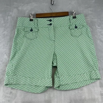 Pantalones Cortos LL Bean Para Mujer 14 Verde Blanco Geométrico Chino Puños Algodón Elástico Foto 1 de 4