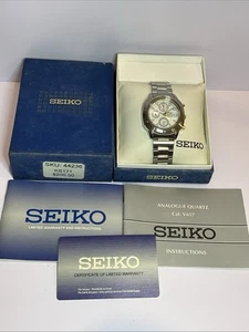 SEIKO V657-9089 Chronograph Date White Dial, All Stainless Steel MENS WATCH - Picture 1 of 10